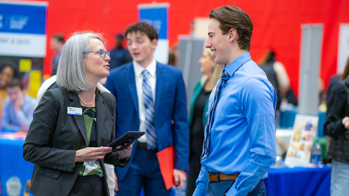 Rehmann and Spring Employment Fair talking to students